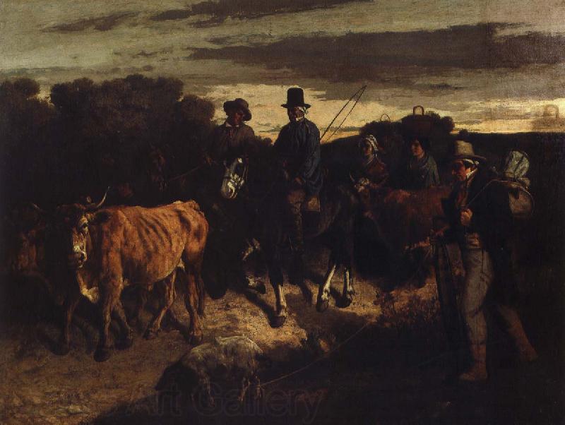 Gustave Courbet bonder atervander till flagey marknanaden